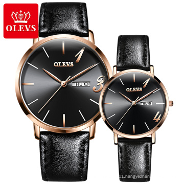 OLEVS Brand Men And Woman's Contracted ultra-thin 1314 Quartz Core waterproof  Leather Strap Watch For Lovers